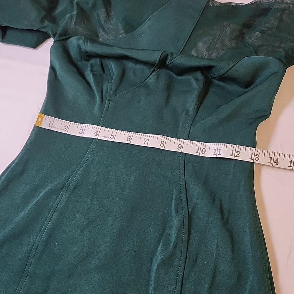 Tadashi Shoji Vintage Dark Green Mesh Insert Long Sleeve Dress Size Small - Picture 9 of 10